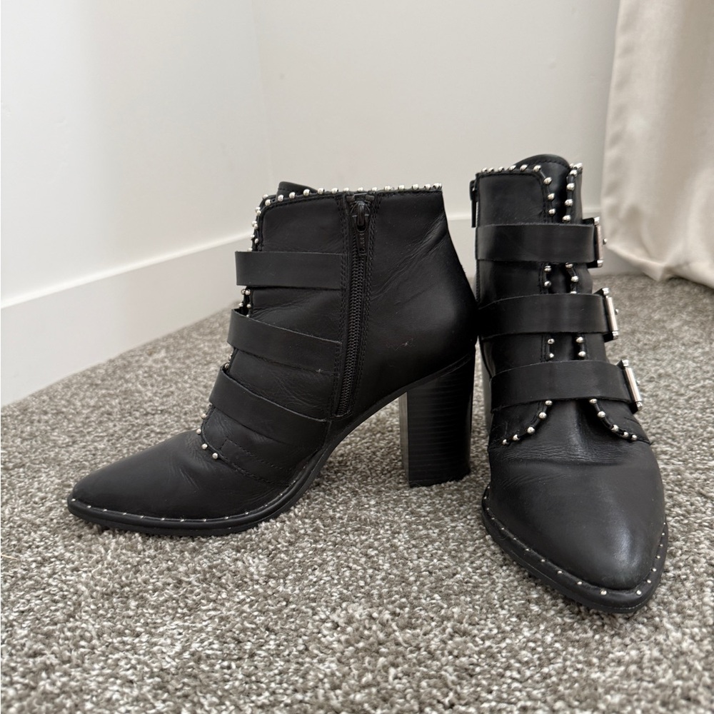 Steve Madden Humble Black Studded Buckle Ankle Boots for Women - Picture 5 of 7